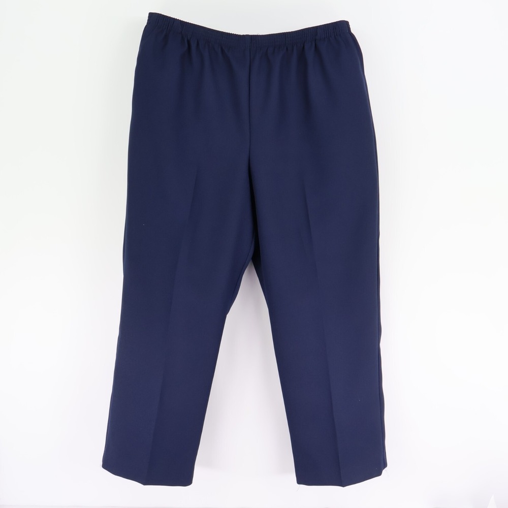 Alfred Dunner Stretch Waist Dress Pants Womens Size 18 Dark Blue Pockets Pull-On